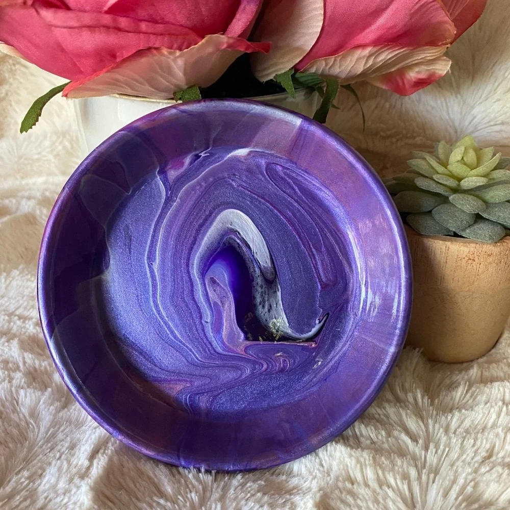Fluid Art ring dish trinket tray unique gift purple